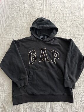 GAP Classic Charcoal Gray Pullover Hoodie with Contrast Logo Size S Loungewear
